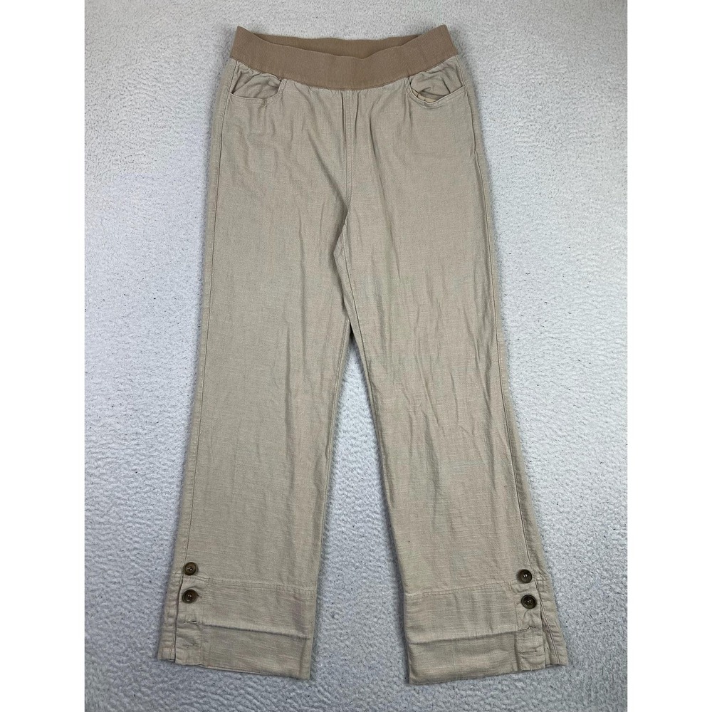 Soft Surroundings Pants Womens S‎ Beige Linen Blend Pull On Straight Leg 2CD10